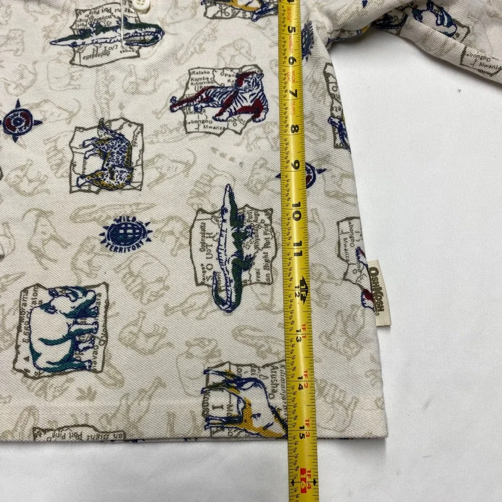 Vintage OshKosh Bgosh Boys 4T Safari Animal Print Long Sleeve Polo Shirt USA